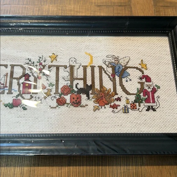 Framed 'Happy Everything' Cross-Stitch Art (New) - Picture 4 of 14